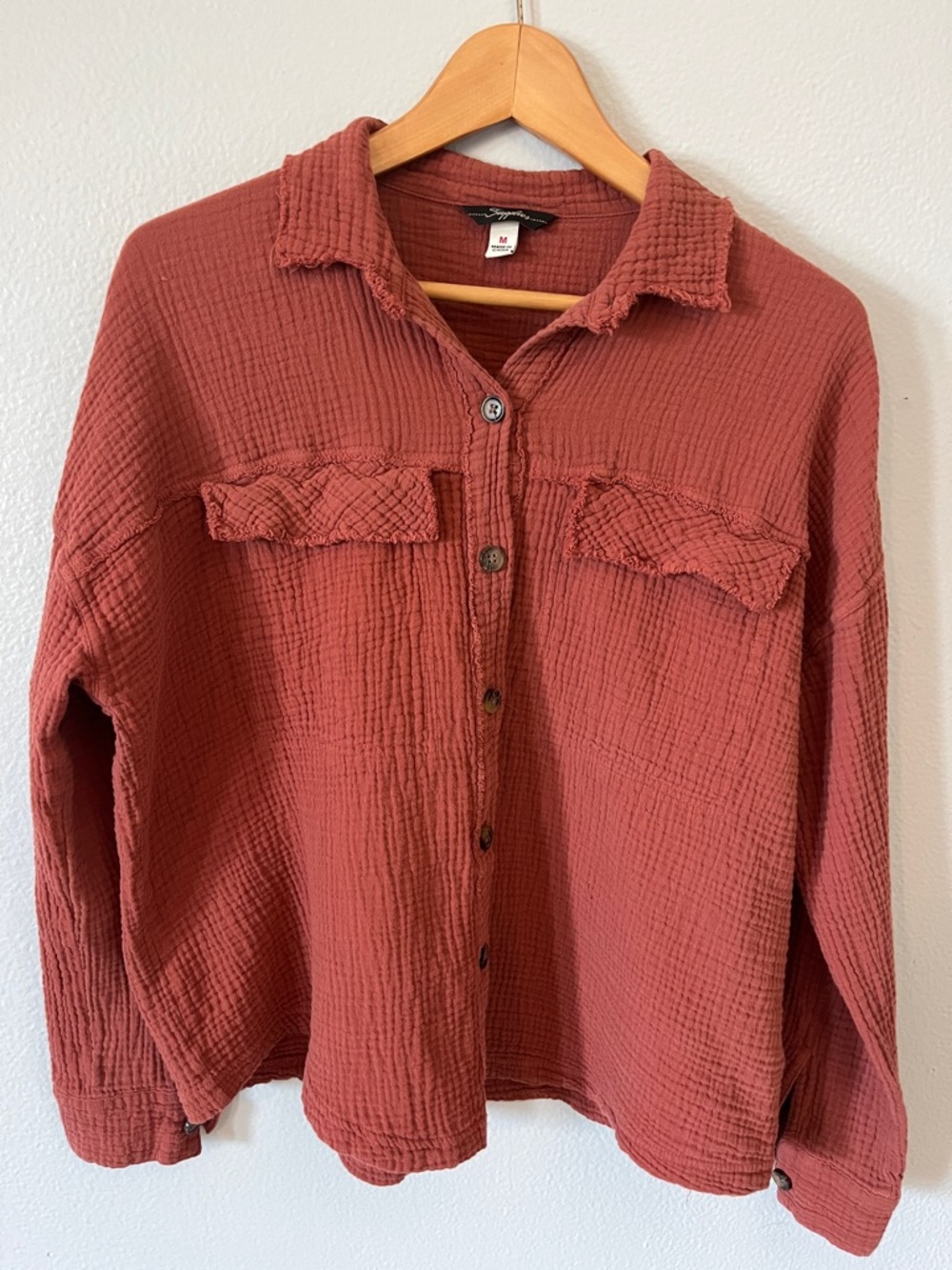 Supplies 100% Cotton Gauze Women’s Button-Down Shirt in Rust